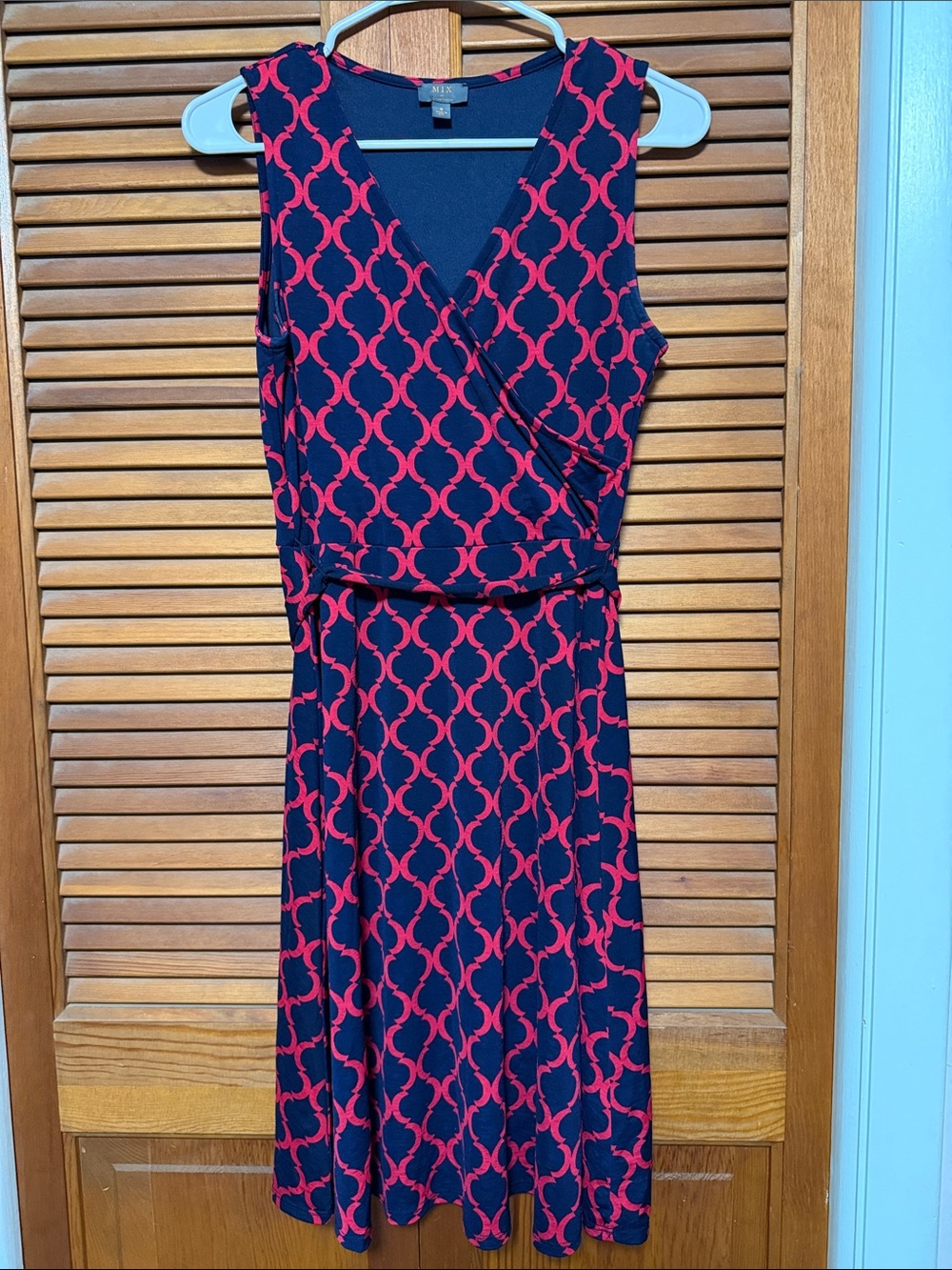 41 Hawthorn Navy Midi Dress with Red Geometric Print